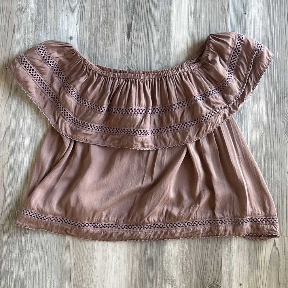 Wilfred Aritzia Hollande Off Shoulder Eyelet Blouse Brown Size S Retail $110
